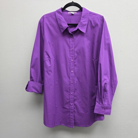 Woman Within Shirt Womens 22/24 1X Purple Button Down Long Sleeve Collared Top - Picture 1 of 9